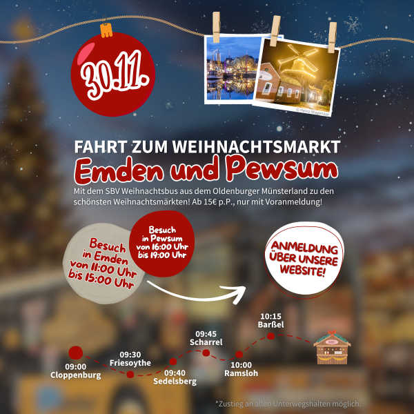 3 Emder Engelkemarkt & Weihnachtsmarkt an der Mühle Pewsum - Fahrt zum Weihnachtsmarkt (30.11.25)